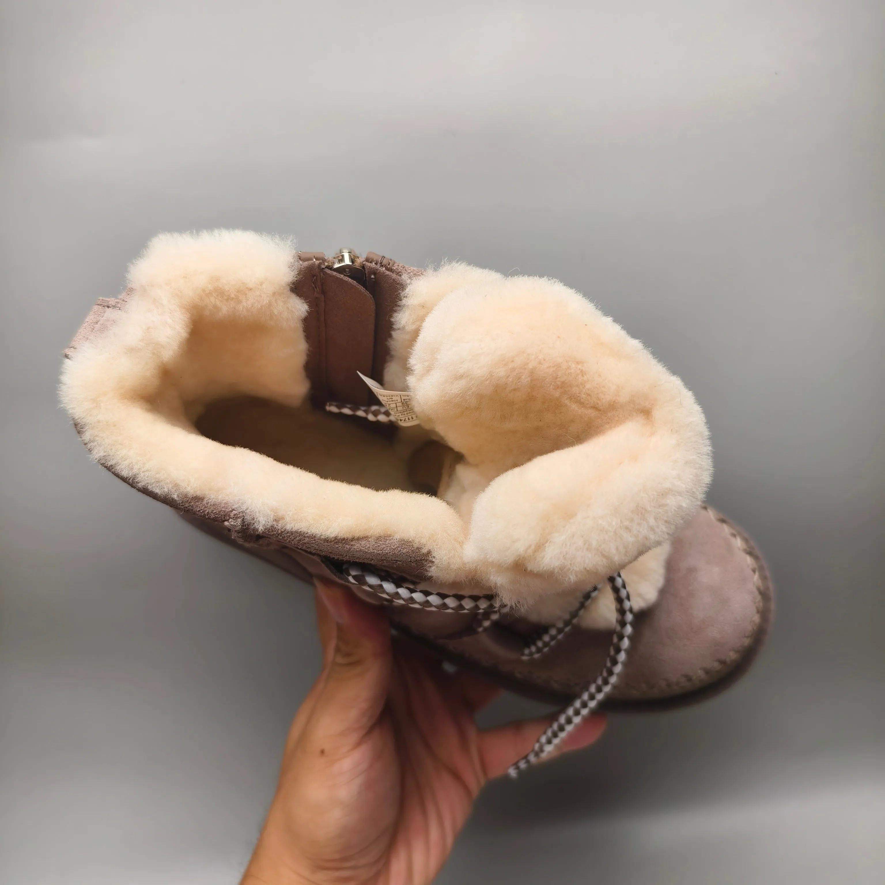 💰600 UGG sheepskin all-in-one snow boots 4574 lace-up side zipper casual shoes Color: Brown Maroon Matching size: 35-40
